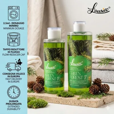 Zdjęcie produktu dla Zestaw L’ousia Double Fresh 400 g + 200 g – Green Forest, skoncentrowany, długotrwały płyn do prania, wystarcza na 240 prań