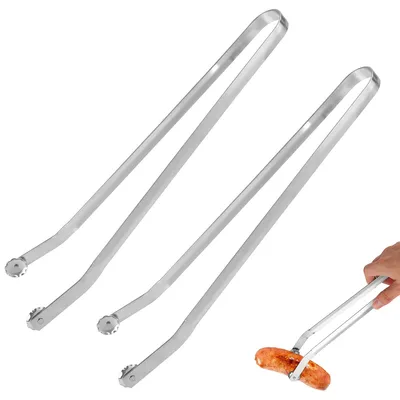 Produktbild von Edelstahl Wurstwendezange mit Rädchen, 2 Stück Grillzange 38 cm, BBQ-Zange,Grillzangen für Steak, Würste, Gemüse