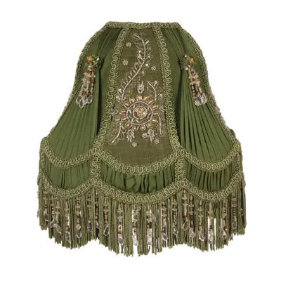 Produktbild von Lampenschirm im viktorianischen Kuppelstil, 26 cm, grüner Stoff, mit barocker Blumenstickerei