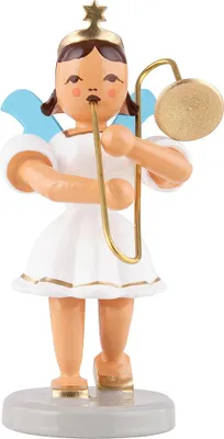 Produktbild von Kurzrockengel mit Zugposaune, farbig (6,6cm) von Blank Kunsthandwerk