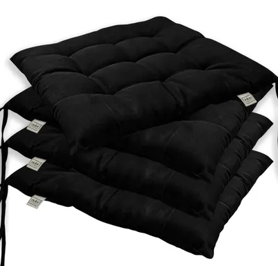 Productafbeelding van Omgoods - Set van 4 Stoelkussens 40 x 40 cm met Banden voor Buiten (Zwart)
