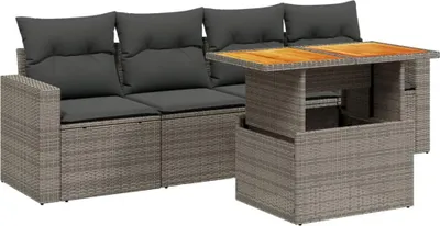 Produktbild von vidaXL 5-tlg. Garten-Sofagarnitur mit Kissen Grau Poly Rattan