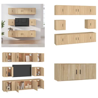 Produktbild von vidaXL 8 tlg. TV Schrank Set Sonoma Eiche Holzwerkstoff - TV-Schrank-Set - TV-Schrank-Sets - Wohnwand - Schrankwand
