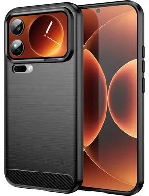 Image de Coque pour Xiaomi 17 Pro Max, coque de protection antichoc en silicone TPU fibre de carbone, noir