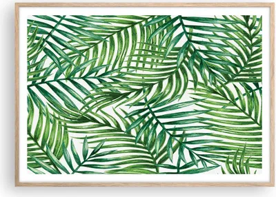 Produktbild von Gerahmtes Poster - Rahmen in heller Eiche - Palme Blatt grün - 100x70 cm - Wand Bild - Wanddeko - Wandbilder - Wandposter - Bilderrahmen - Bilder - Kunstdruck - Wandbild - P2NAA100x70-3777