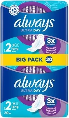 Produktbild von Always Damenbinden Ultra Day Größe 2 mit langen Flügeln, 20 Stück