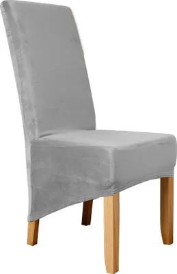 Produktbild von Stretch Stuhlhusse Universelle Samt Stuhlbezug Husse für Haus Esszimmer Hochzeit Hotel Restaurant, Hellgrau