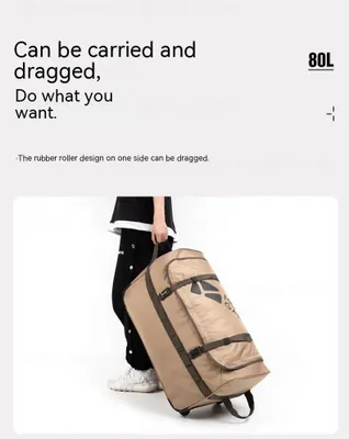 Produktbild von Camping- und Reisetasche - Faltbare Duffel-Bag 80L - Großes Volumen - Robustes Polyester - Für Trekking und Camping - Khaki