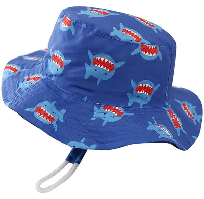 Produktbild von Sonnenhut Kinder mit breiter Krempe für 1-8 Jahre, Baumwolle & Mesh, verstellbar, Hai-Design