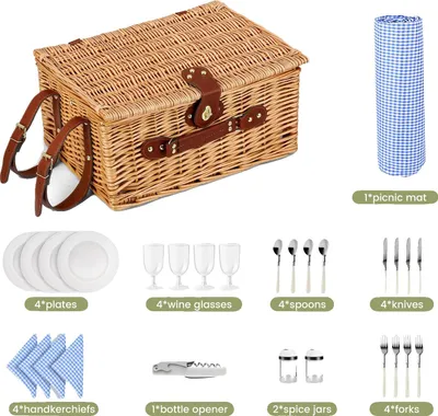 Obrázok produktu pre Piknikový kôš, nepremokavá podložka, príbor v cene, pre 4 osoby