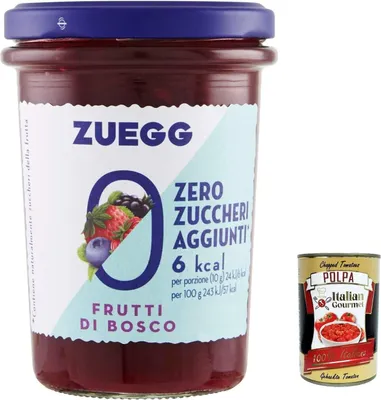 Produktbild von 6x Zuegg zero zuccheri Wildbeer marmelade jam Zuckerfrei, 220g + Italian Gourmet polpa 400g