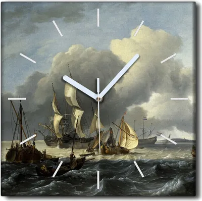 Produktbild von Coloray Uhr auf Leinwand 30x30 cm Wand Uhr Dekoration Wohnzimmer Segeltuch weiße Zeiger -Meeresschiffe Landschaft.
