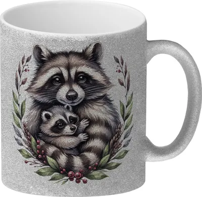 Produktbild von Waschbärmama mit Baby Glitzer-Kaffeebecher