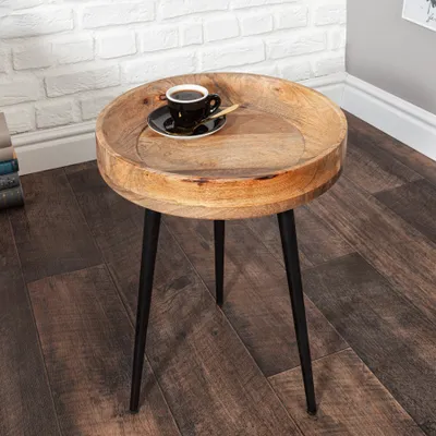 Produktbild von riess-ambiente Massiver Beistelltisch PURE NATURE 35cm natur Mangoholz rund mit schwarzen Metallbeinen Couchtisch Tisch