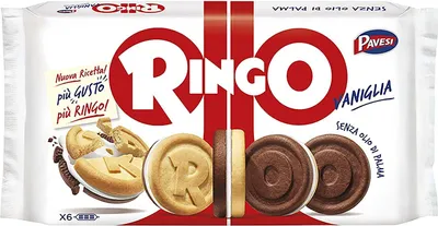Produktbild von 12x Pavesi Kekse Ringo 330g Kuchen mit Vanille 6 snack cookies schoko riegel
