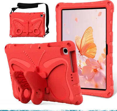 Obrázek produktu pro Dětské pouzdro pro Lenovo Tab M10 10,1" 3rd Gen TB-328F 2022, lehké EVA pouzdro proti nárazům s ramenním popruhem a motýlkovým stojánkem Červená