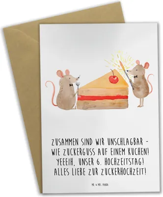 Produktbild von Mr. & Mrs. Panda babykarte 6. Hochzeitstag Zuckerhochzeit - Weiß - Geschenk, Heirat, Heiraten, Partnerschaft feiern, genesungskarte, weihnachtskarten, Geschenke, Hochzeit