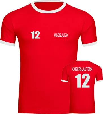 Produktbild von multifanshop Kontrast T-Shirt - Kaiserslautern - Trikot Nummer 12, rot/weiß, Größe S