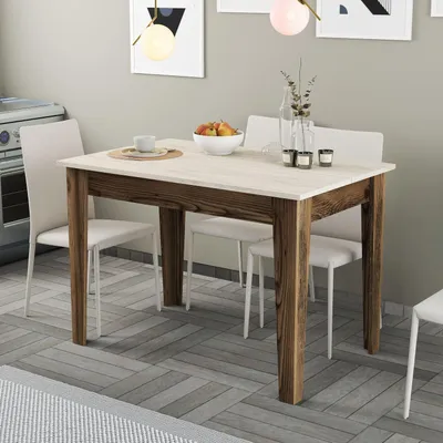 Produktbild von Skye Decor, Hochwertiger Küchentisch, Walnuss & Travertin, 110 x 75 x 72 cm | 100% melaminbeschichtete Spanplatte, 18 mm dick | Moderner Stil, ideal für jede Küche.