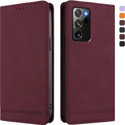 Image de Etui pour Samsung Galaxy Note 20 Ultra, étui rétro en cuirPolyuréthaneavec support et fentes pour cartes de crédit Rouge