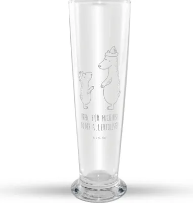 Produktbild von Mr. & Mrs. Panda Bierglas Bären mit Hut - Transparent - Geschenk, Familie, Family, Muttertag, Mr Mrs Weizenglas, Kinder, Bier Glas, Weizenbier, Weizen, Weißbierglas
