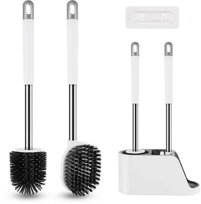 Immagine prodotto di Scopino in silicone, scopino per WC con supporto e manico, montaggio a parete senza fori, colore bianco e nero