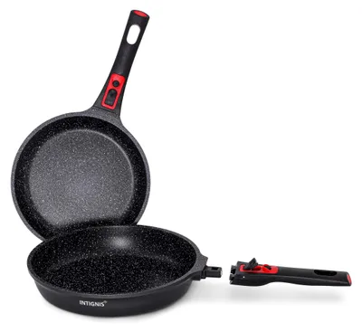 Bratpfannen-Set 2er, antihaftbeschichtet, abnehmbarer Griff, 24+28 cm