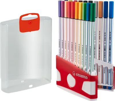 Produktbild von Premium-Filzstift mit Pinselspitze für variable Strichstärken - STABILO Pen 68 brush Colorparade - 20er Tischset - mit 19 verschiedenen Farben