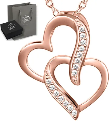 Produktbild von Halskette für Damen Frauen Herzkette Kette mit Herz Anhänger Silber 925 rosegold 45-49cm