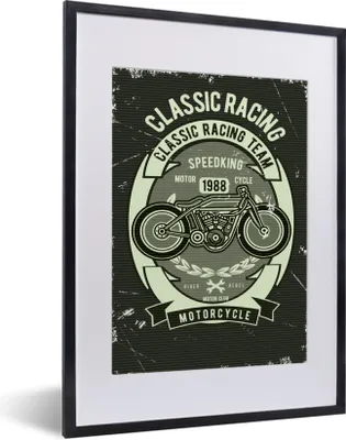 Produktbild von MuchoWow® MuchoWow® Gerahmtes Poster Motorrad - Vintage - Illustration - Zitat 30x40 cm - Poster mit zchwarzem Bilderrahmen - Wandposter Schlafzimmer