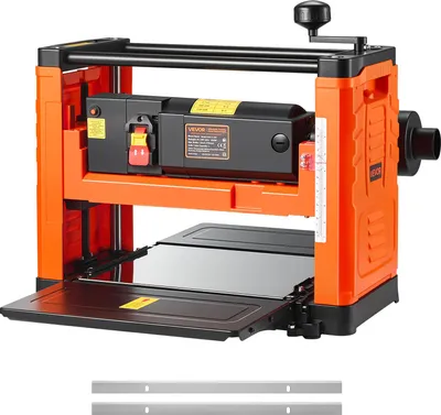 A woodworking thickness planer machine shown from a front-diagonal angle on a white background.