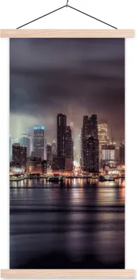 Produktbild von MuchoWow® Textilposter New York - Sturm - Skyline 40x80 cm mit holzfarbenen Rahmen - Wohnzimmer