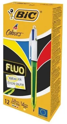 Zdjęcie produktu dla BIC 4Colours Fluo, Długopis wciskany, Zielony, Biały, Czarny, Niebieski, Czerwony, Żółty, Plastik, 1,6 mm, 0,42 mm