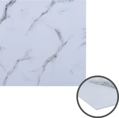 Produktbild von HOOZ Glasplatte als Tischplatte in 80x80cm Facettenschliff, Schutzplatte mit 6mm ESG Sicherheitsglas (Marmoroptik Weiß)