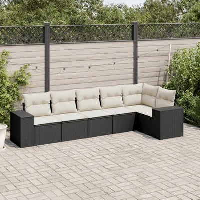 Produktbild von Design 6-tlg. Garten-Sofagarnitur mit Kissen Schwarz Poly Rattan, Gartenmöbel-Sets 2024 Neu