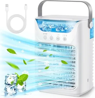 Obrázek produktu pro Mobilní klimatizace Přenosná klimatizace a chladič Zvlhčovač vzduchu Stolní ventilátor 4 v 1 700 ml / 2 studené mlhy 3 automatické časovače 7 barev Noční světlo