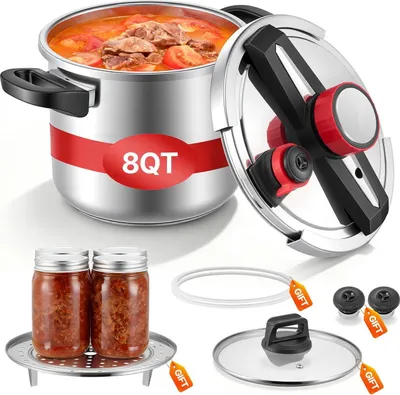 Obrázek produktu pro Tlakový hrnec – tlakový/parní hrnec – 7 litrů – nerezová ocel – s parní vložkou – tvrzený skleněný poklop – 3 stupně tlaku – až 100 kPa