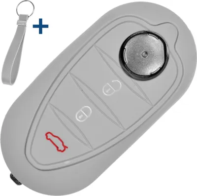 Produktbild von Auto Schlüssel Silikon Schutz Hülle + Schlüsselband Grau kompatibel mit ALFA Romeo Mito Giulietta 940 4C ab 2008 3 Tasten Klappschlüssel