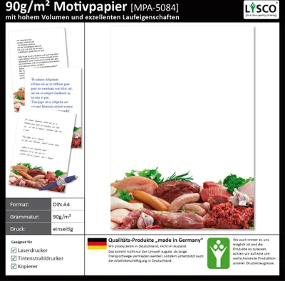 Produktbild von Motivpapier Briefpapier (Fleisch-5084, DIN A4 25 Blatt) Metzger Fleischer Wurst Gastronomie Fleischhandel Wursthandel Imbiss