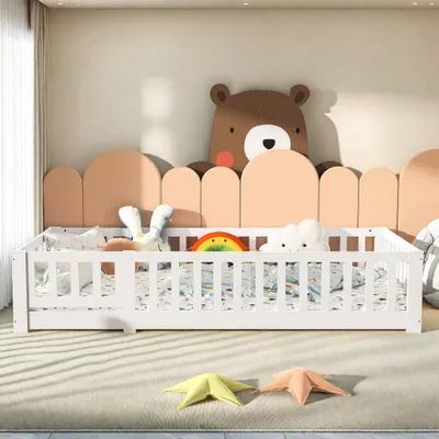 Immagine prodotto di Letto a terra ProximaX per bambini 90x200 cm con sponde e porta, letto Montessori in legno per bambini, sicuro, basso, bianco