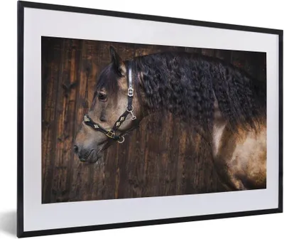 Produktbild von MuchoWow® Gerahmtes Poster Pferd - Schwarz - Braun - Halfter 60x40 cm - Poster mit Schwarzem Bilderrahmen Wandposter Rahmen Foto Bilder - Schlafzimmer - Plakat in Rahmen - Drucken