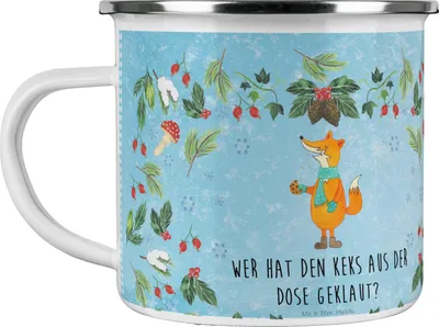 Produktbild von Mr. & Mrs. Panda Teetasse Fuchs Keksdose - Eisblau - Geschenk, Teebecher, Weihnachten, Pott, Tasse Emaille, metallbecher