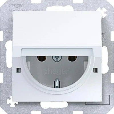 Immagine prodotto di Presa Hager SCHUKO WAS1112WG con coperchio ribaltabile A.x/C.x, bianco lucido