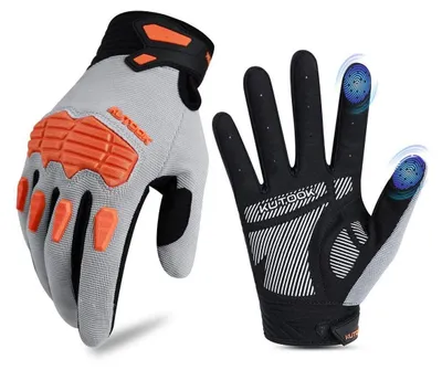 Produktbild von MTB Mountainbike Fahrradhandschuhe Herren Damen Gepolstert mit 5mm Palm Pad TPR SCR Protect Touch-Screen Atmungsaktiv KT202 S Silbergrau&Orange