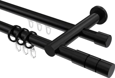 A close-up, studio shot of a double curtain rod system.