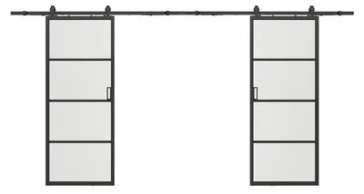 Zdjęcie produktu dla Podwójne drzwi przesuwne z systemem prowadnic - Aluminium i dymione szkło bezpieczne matowe - 2 x 205 cm x 63 cm - SINCA II