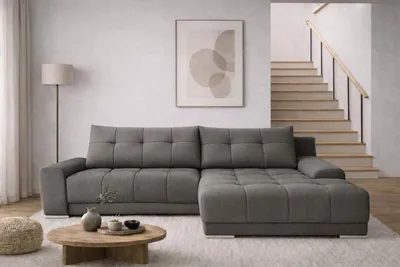 Produktbild von Kaiser Möbel Ecksofa mit schlaffunktion und bettkasten, Eckcouch WAVE stoff SORO Rechts Grau