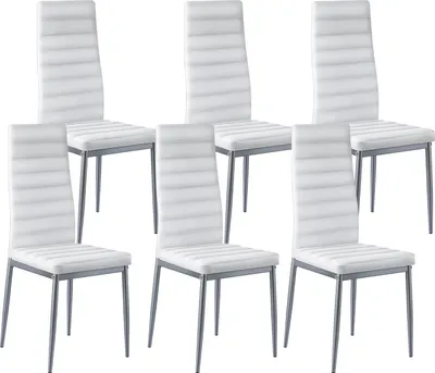 Immagine prodotto di Sedie per sala da pranzo e cucina - Set di 6 - Pelle imbottita - Portata fino a 136 kg - Salvaspazio - Cuscino spesso - Gambe di metallo - Bianco