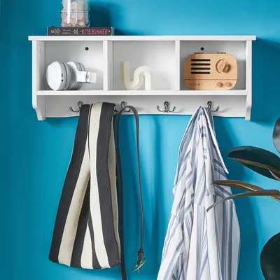 Produktbild von SoBuy® Wandgarderobe,Hängeregal,Bücherregal, Wandschrank,mit 4 Haken,FRG48-W
