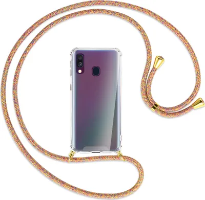 Produktbild von Handykette Backcover-Schutzhülle mit Band (Metall goldfarben) für Samsung Galaxy A40 - Rainbow